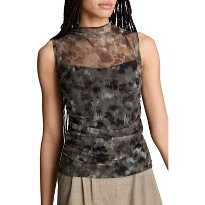 Kenneth Cole Mock Neck Draped Mesh Top In Black