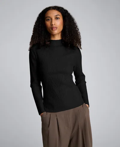 Kenneth Cole Mock Neck Long Sleeve Rib Chevron Sweater In Black