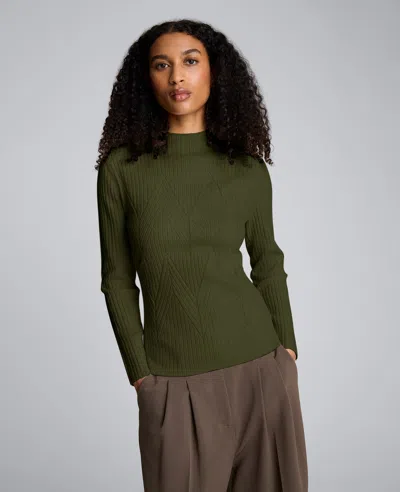 Kenneth Cole Mock Neck Long Sleeve Rib Chevron Sweater In Green