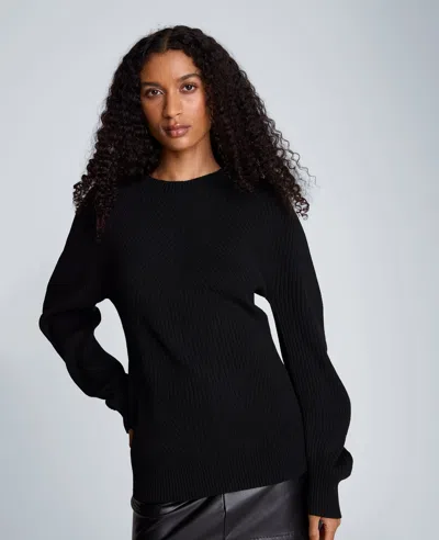 Kenneth Cole Mock Neck Seamless Traveling Ribbed Sweater In Black