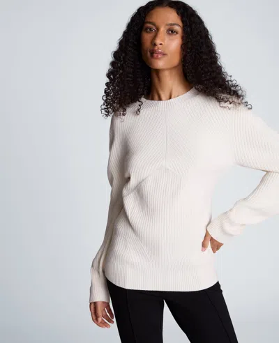 Kenneth Cole Mock Neck Seamless Traveling Ribbed Sweater In White