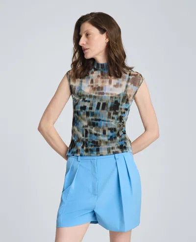Kenneth Cole Mock Neck Tank With Interior Tank In Blue