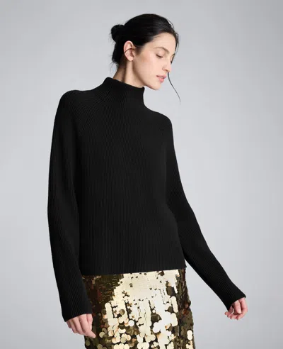 Kenneth Cole Mockneck Raglan Sleeve Sweater In Black