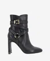 Kenneth Cole Nellie Leather Buckle Heel Ankle Bootie In Black Leather