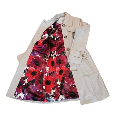 Pre-owned Kenneth Cole New With Tags  Beige Sateen Jacket Trench Coat Size: Extra Small In Brown
