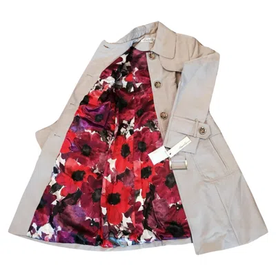Pre-owned Kenneth Cole New With Tags  Beige Sateen Jacket Trench Coat Size: Small In Brown