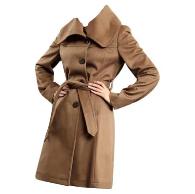 Pre-owned Kenneth Cole New With Tags  Camel Wool Trench Coat Jacket Size 4 In Brown