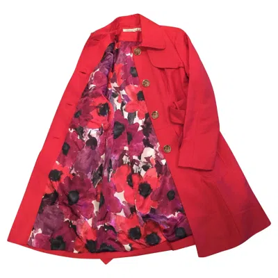 Pre-owned Kenneth Cole New With Tags  Poppy Sateen Jacket Trench Coat Size: Medium In Red
