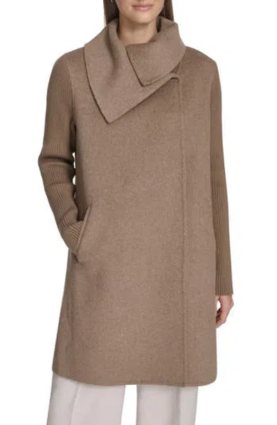 Kenneth Cole New York Asymmetric Collar Wool Blend Cloat In Brown