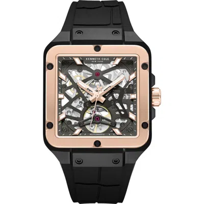 Kenneth Cole New York Automatic Silicone Strap Watch, 41.5mm In Black