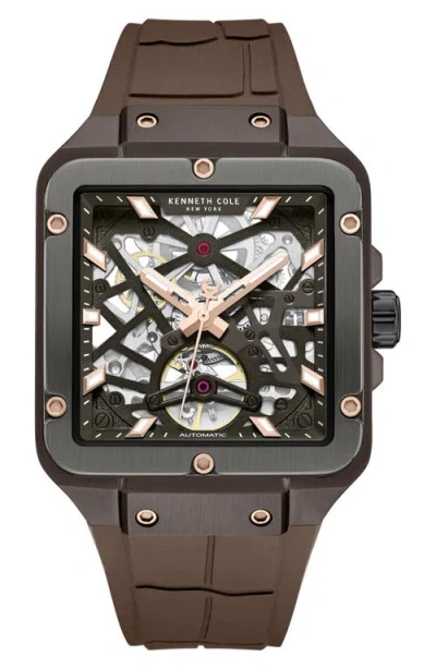 Kenneth Cole New York Automatic Silicone Strap Watch, 41.5mm In Brown