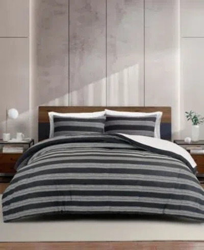 Kenneth Cole New York Banded Stripe Textured Microfiber Comforter Set In Black