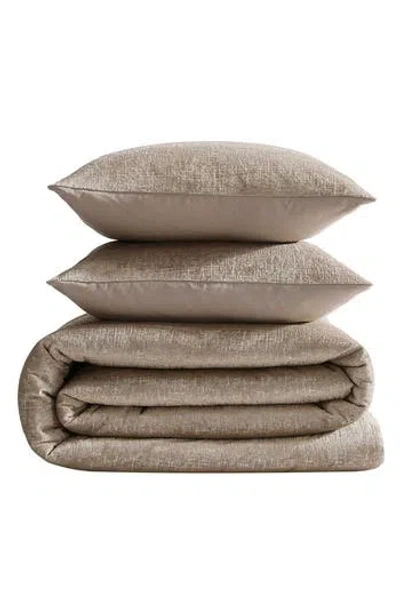 Kenneth Cole New York Banks Metallic Velvet Comforter Set In Light Pastel Brown