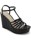 Kenneth Cole New York Celia Womens Faux Leather Wedge Sandals In Black