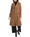 Kenneth Cole New York Chevron Textured Wool-blend Military Coat In Brown