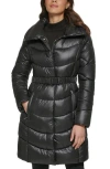 Kenneth Cole New York Cire Belted Funnel Neck Puffer Jacket In Black