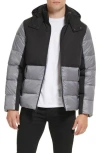 Kenneth Cole New York Colorblock Hooded Water Resistant Puffer Jacket In Gray
