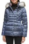 Kenneth Cole New York Core Mixed Puffer Jacket With Faux Fur Trim In Lake Blue