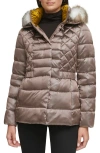 Kenneth Cole New York Core Mixed Puffer Jacket With Faux Fur Trim In Taupe