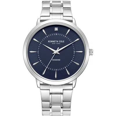 Kenneth Cole New York Diamond Dial Three Hand Quartz Bracelet Watch, 45mm In Blue