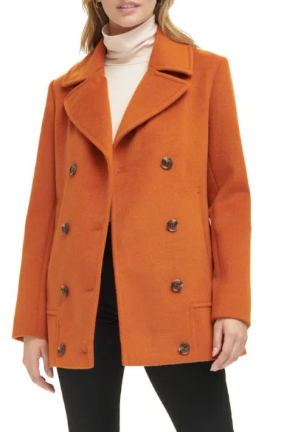 Kenneth Cole New York Double Breasted Felted Coat In Orange