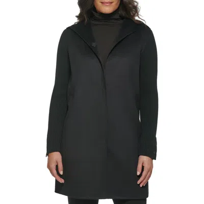 Kenneth Cole New York Double Face Wool Blend Hooded Coat In Black