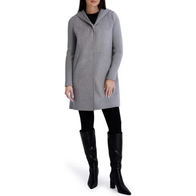 Kenneth Cole New York Double Face Wool Blend Hooded Coat In Gray