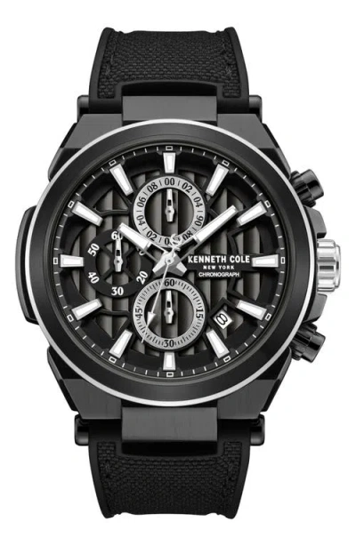 Kenneth Cole New York Dress Sport Chronograph Silicone Strap Watch, 42mm In Black