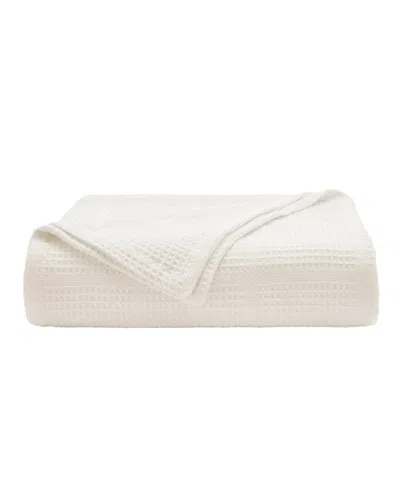 Kenneth Cole New York Essentials Waffle Grid Cotton Dobby Blanket, King In White