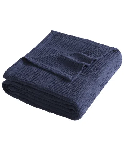 Kenneth Cole New York Essentials Waffle Grid Cotton Dobby Blanket, Twin In Navy