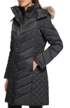 Kenneth Cole New York Faux Fur Trim Longline Puffer Jacket In Black