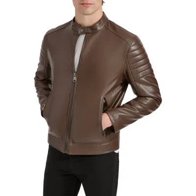 Kenneth Cole New York Faux Leather Moto Jacket In Brown