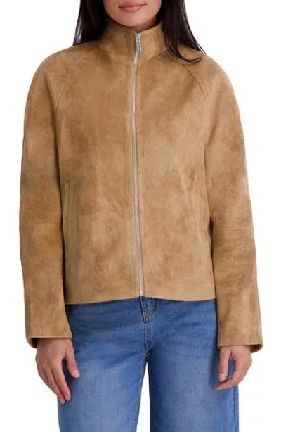 Kenneth Cole New York Faux Suede Scuba Jacket In Camel