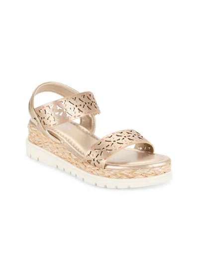 Kenneth Cole New York Kids' Girl's Arlo Alyssum Metallic Floral Platform Sandals In Soft Gold