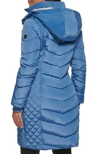 Kenneth Cole New York Heavyweight Fleece Lined Hood Quilted Puffer Jacket In Shale