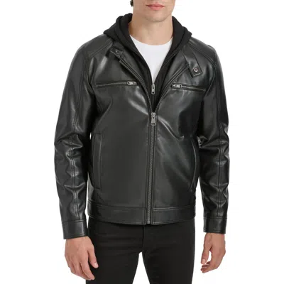 Kenneth Cole New York Hooded Faux Leather Jacket In Black