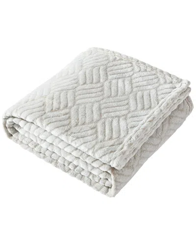 Kenneth Cole New York Jacquard Plush Reversible Throw Blanket In White