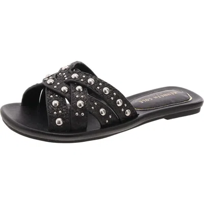 Kenneth Cole New York Jula Womens Raffia Criss-cross Slide Sandals In Black