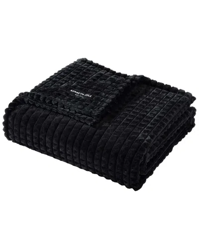 Kenneth Cole New York Kcny Textured Solid Jacquard Plush Reversible Throw  Blanket In Black