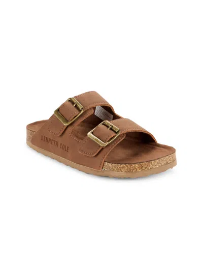Kenneth Cole New York Kid's Silas Connor Faux Suede Dual Buckle Sandals In Cognac