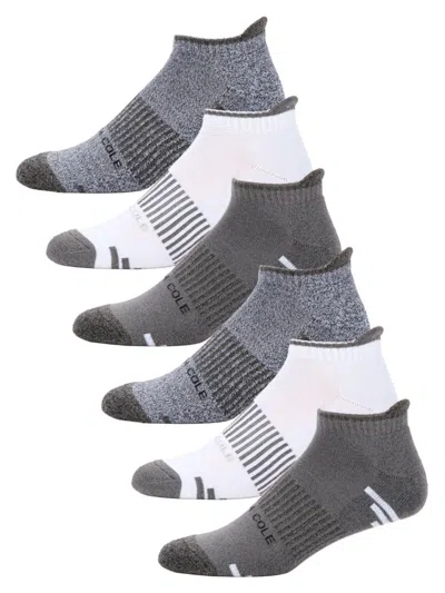 Kenneth Cole New York Men's 6-pack Logo Ankle Socks In Grey Twist
