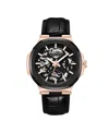 Kenneth Cole New York Men's Automatic Black Genuine Leather Watch 45.5mm In Black