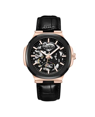 Kenneth Cole New York Men's Automatic Black Genuine Leather Watch 45.5mm