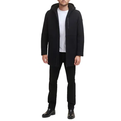 Kenneth Cole New York Mens Hooded Polyester Wool Coat In Black