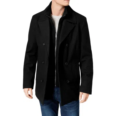 Kenneth Cole New York Mens Wool Blend Cold Weather Pea Coat In Black