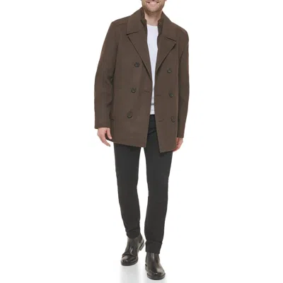 Kenneth Cole New York Mens Wool Blend Cold Weather Pea Coat In Brown