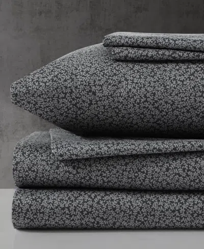 Kenneth Cole New York Microfiber 4 Piece Sheet Set, Twin In Soft Black Flowers