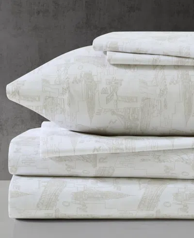 Kenneth Cole New York Microfiber 6 Piece Sheet Set, Full In Linen Landmarks