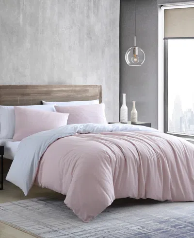 Kenneth Cole New York Miro Solid Excel Duvet Cover Set, Full/queen In Gray,vintage-like Rose
