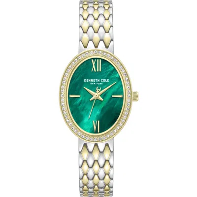Kenneth Cole New York Oval Mother-of-pearl & Crystal Bracelet Watch, 25mm X 38mm In Green/two Tone